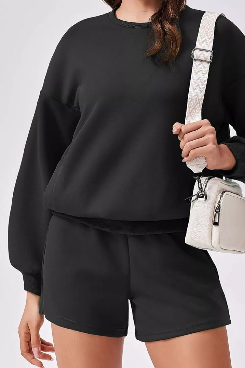 Round Neck Sweatshirt Shorts Set (13)