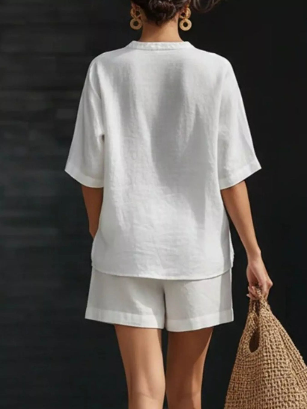 Notched Half Sleeve Top Shorts Set (3)