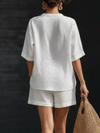 Notched Half Sleeve Top Shorts Set (3)