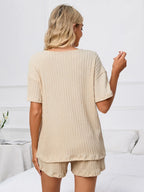 Notched Short Sleeve Shorts Lounge Set (12)