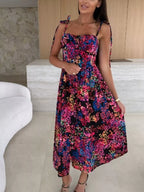 Printed Tie-strap Midi Dress (2)