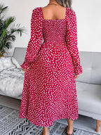 Smocked Square Neck Flounce Sleeve Dress (7)