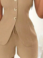 Sleeveless Button-down Vest Shorts Set (24)