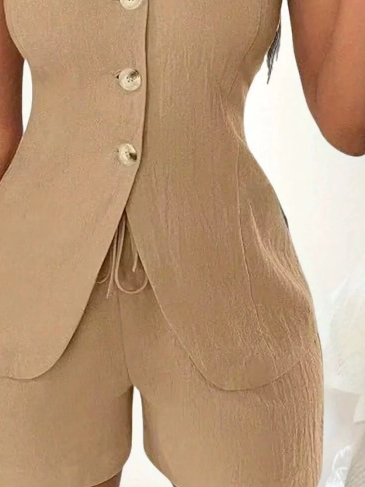 Sleeveless Button-down Vest Shorts Set (24)