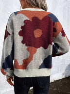 Floral Pattern Round Neck Sweater (2)