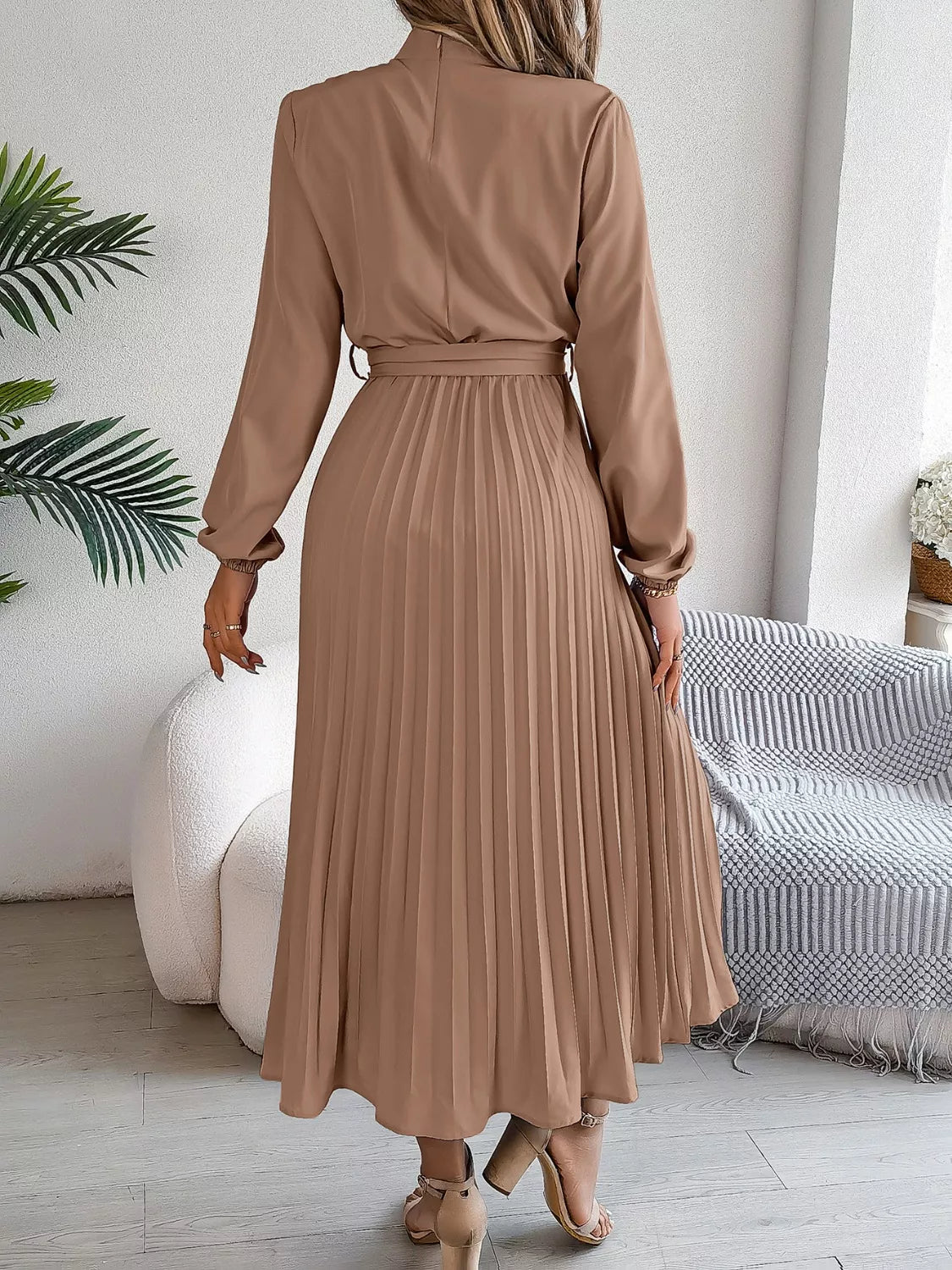 Mock Neck Pleated Midi Dress (5)