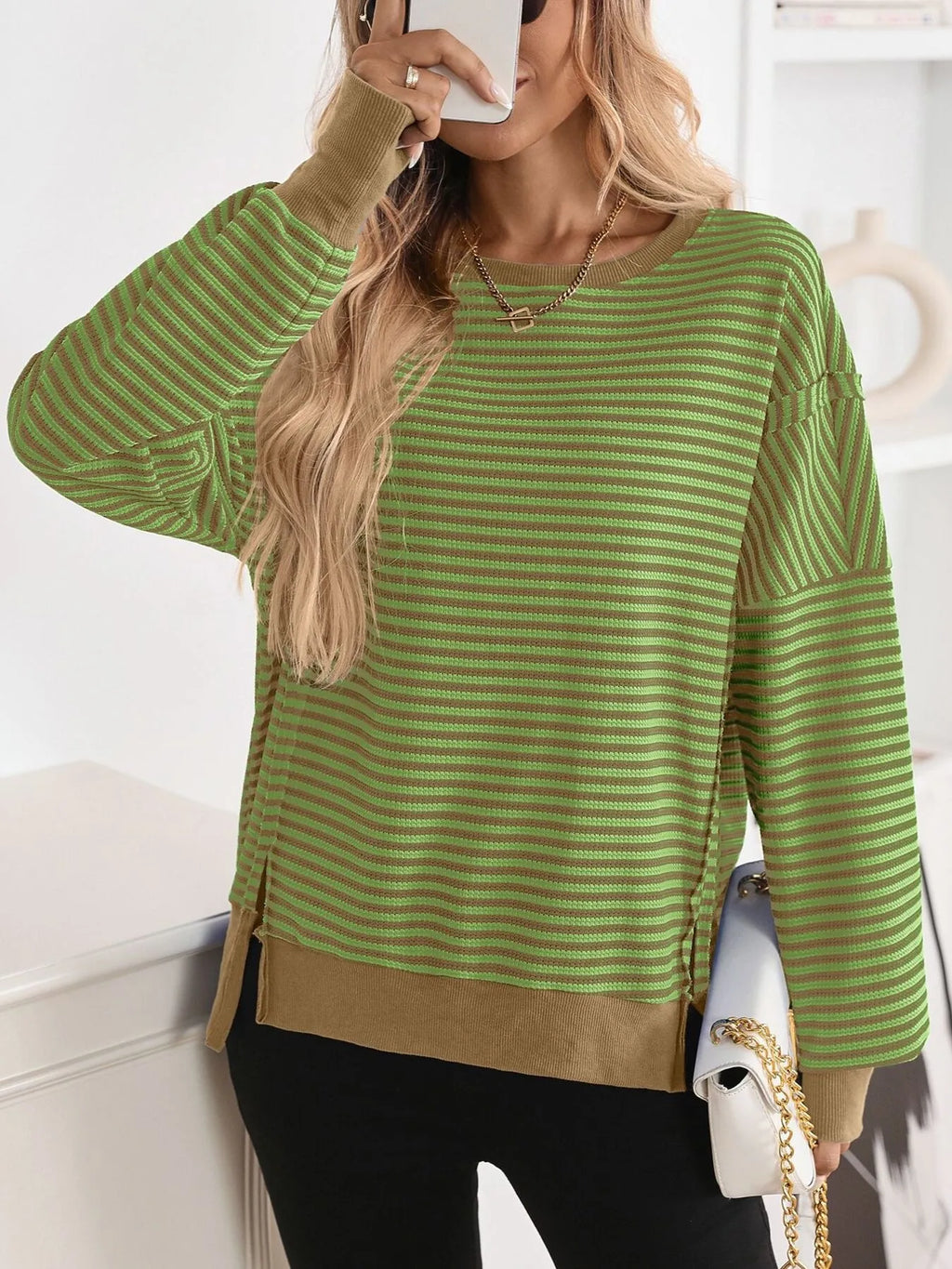 Exposed Seam Striped Contrast Sweatshirt