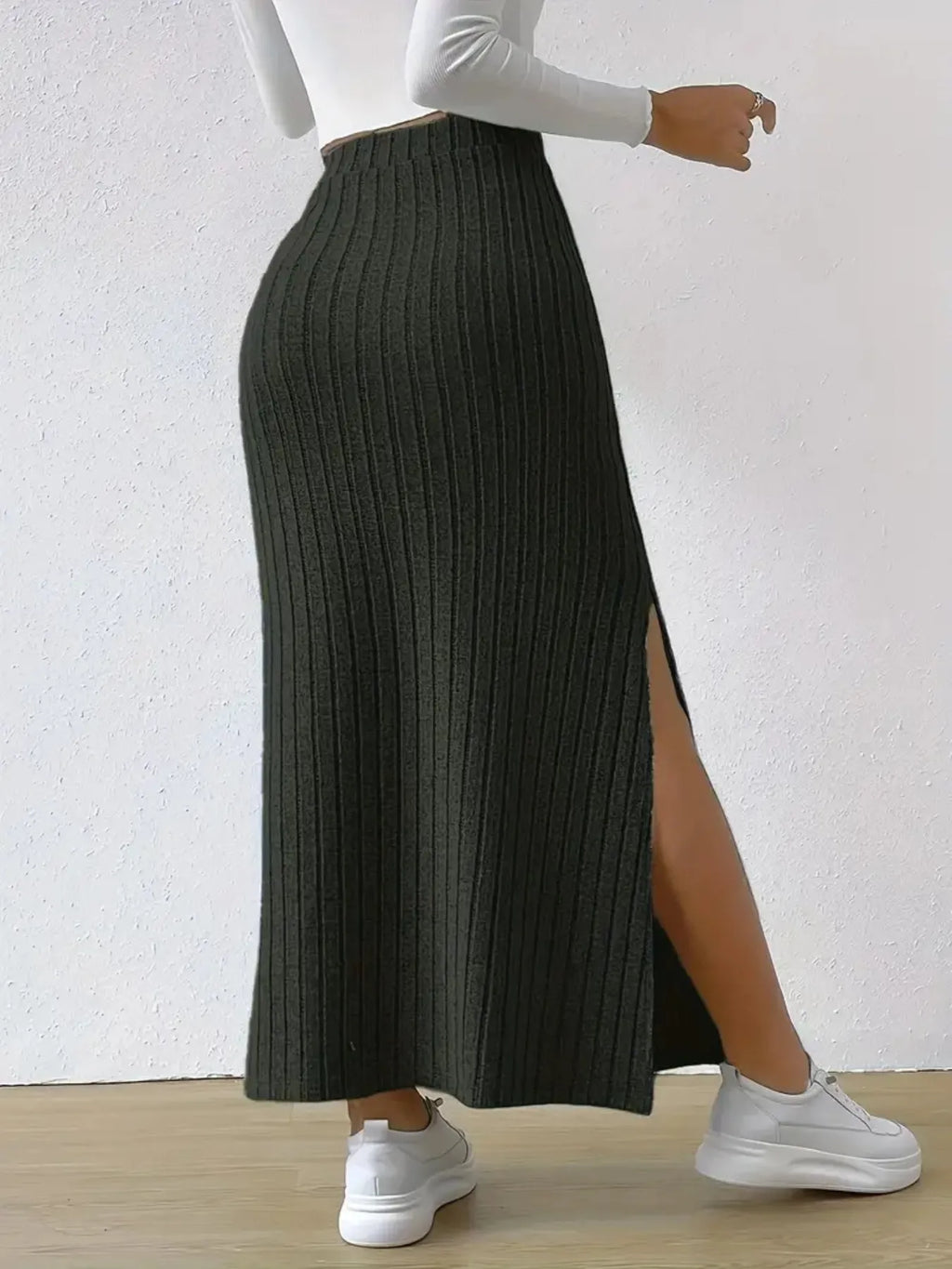 High Waist Ribbed Knit Maxi Skirt (9)
