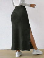 High Waist Ribbed Knit Maxi Skirt (9)