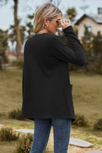 Cable-knit Long Sleeve Cardigan Pocket (14)