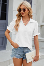 Eyelet Johnny Collar Short Sleeve Blouse (4)