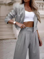 Striped Cropped Blazer Wide-leg Pants Two-piece Set