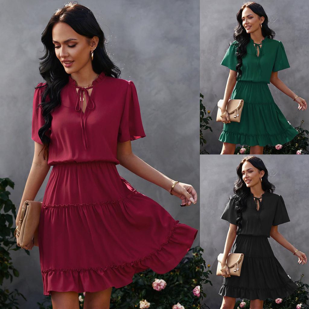 High Neck Neck Waist Ruffle Dress photo 6