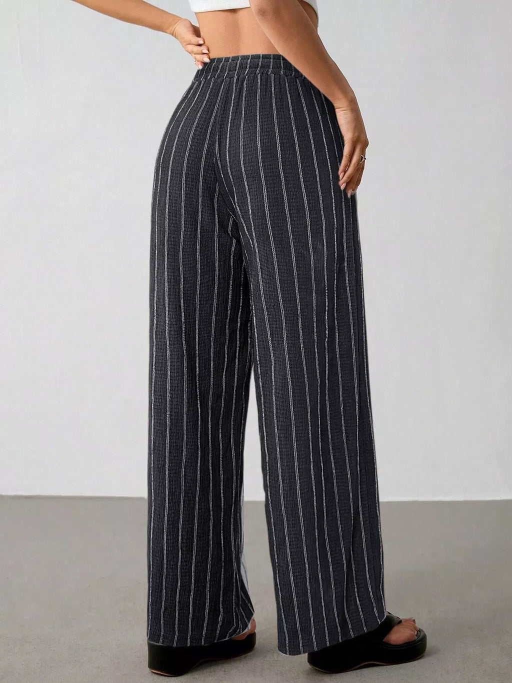 Striped Wide-leg Drawstring Pants (35)