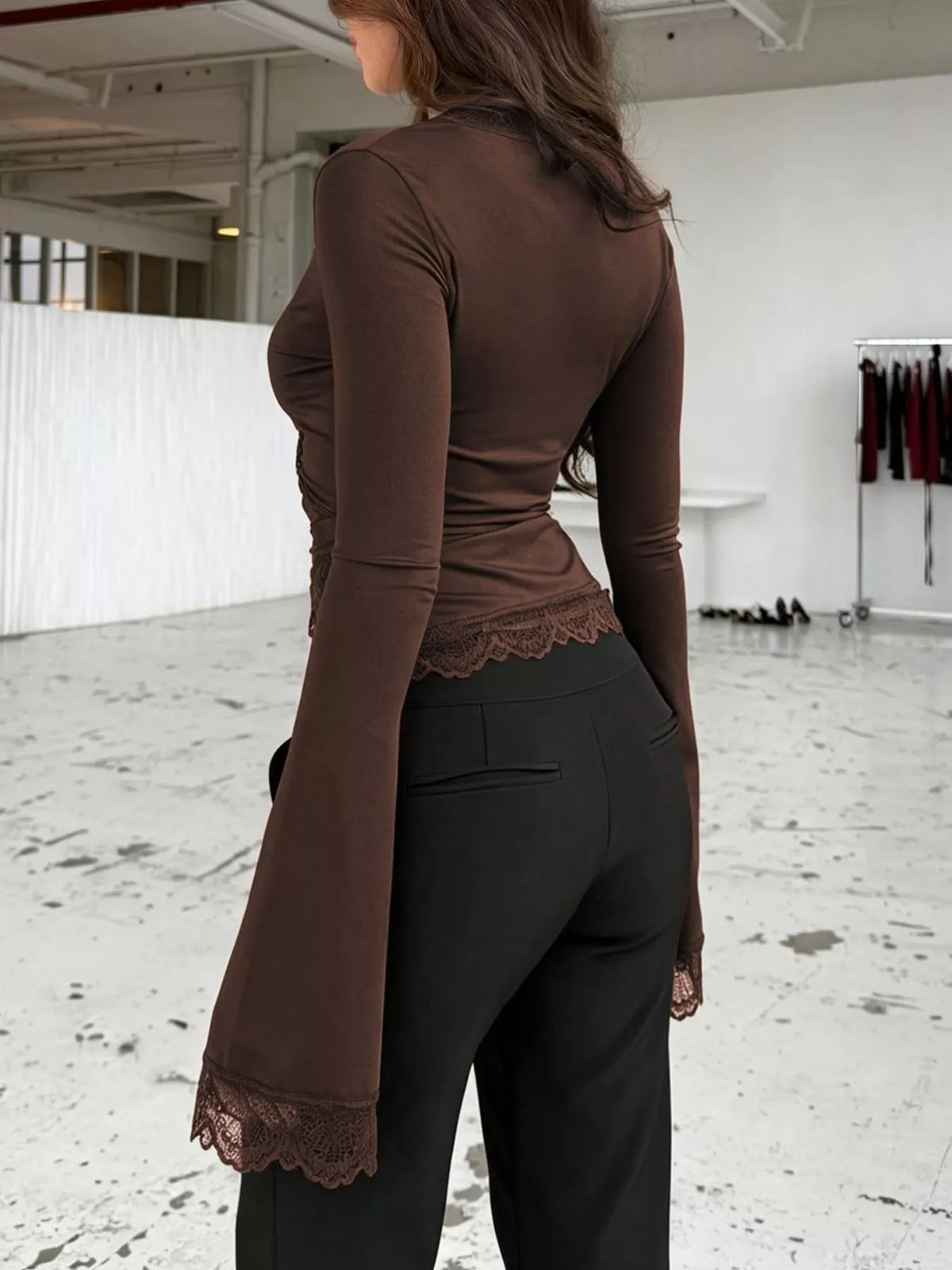 Lace-trimmed Long Sleeve Wrap T-shirt (6)