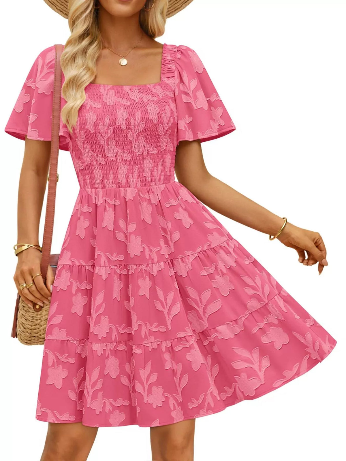 Smocked Square Neck Tiered Mini Dress (9)