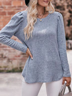 Ribbed Knit Puff Sleeve T-shirt (6)