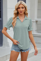 Eyelet Johnny Collar Short Sleeve Blouse (10)