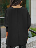 Round Neck Three-quarter Sleeve Blouse (3)
