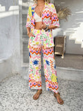 Printed Button Down Shirt Pants Set (2)