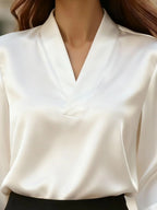 Satin V-neck Long Sleeve Blouse (6)