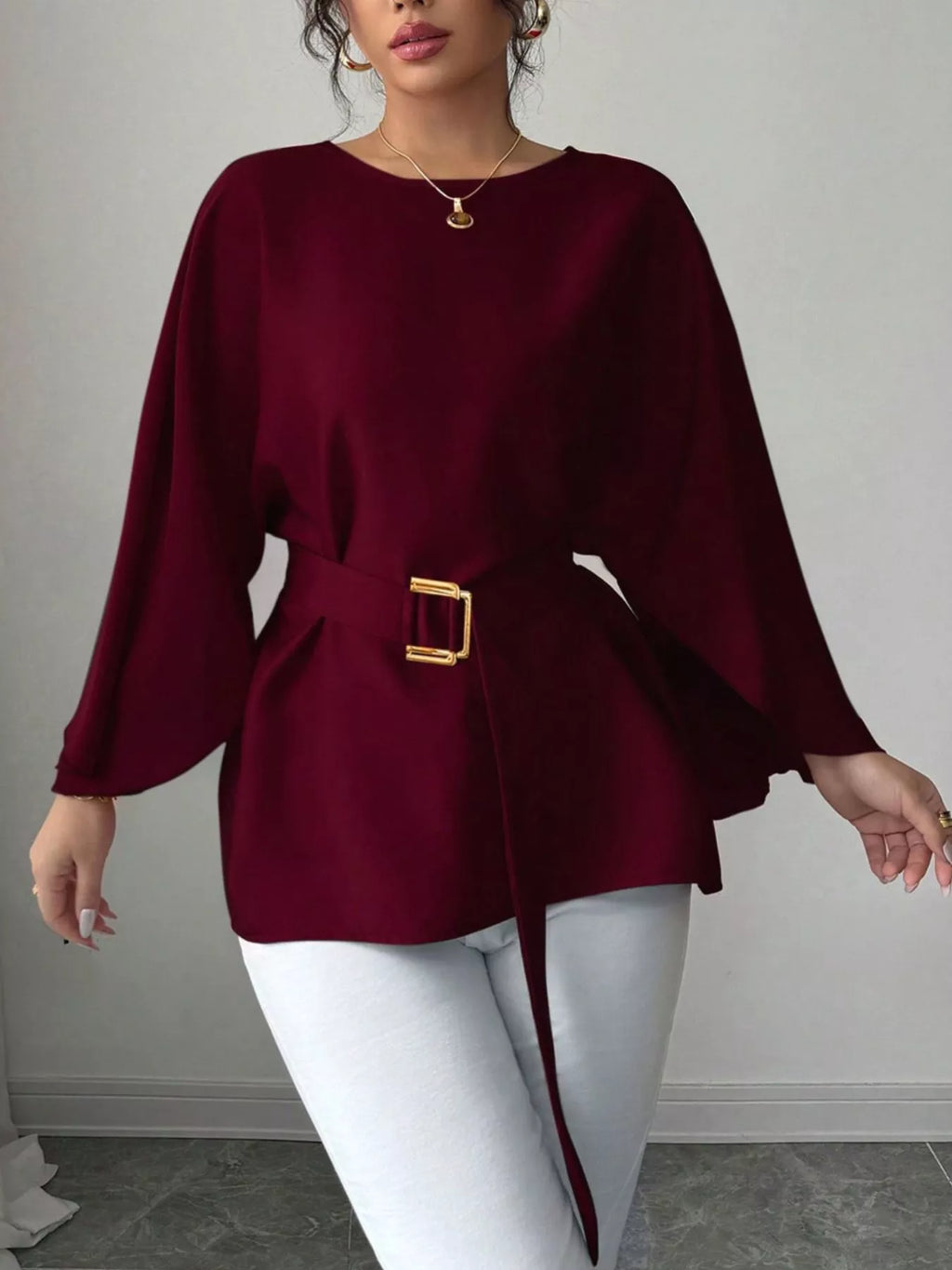 Batwing Sleeve Belted Blouse (23)