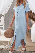 Button Down Short Sleeve Midi Shirt Dress (11)