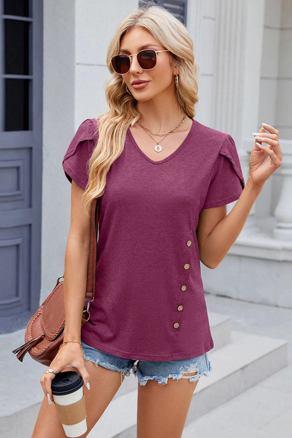 V-neck Short Sleeve T-shirt (35)