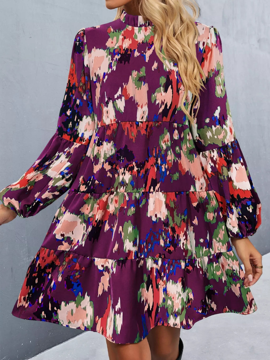 Printed Balloon Sleeve Mini Dress (14)