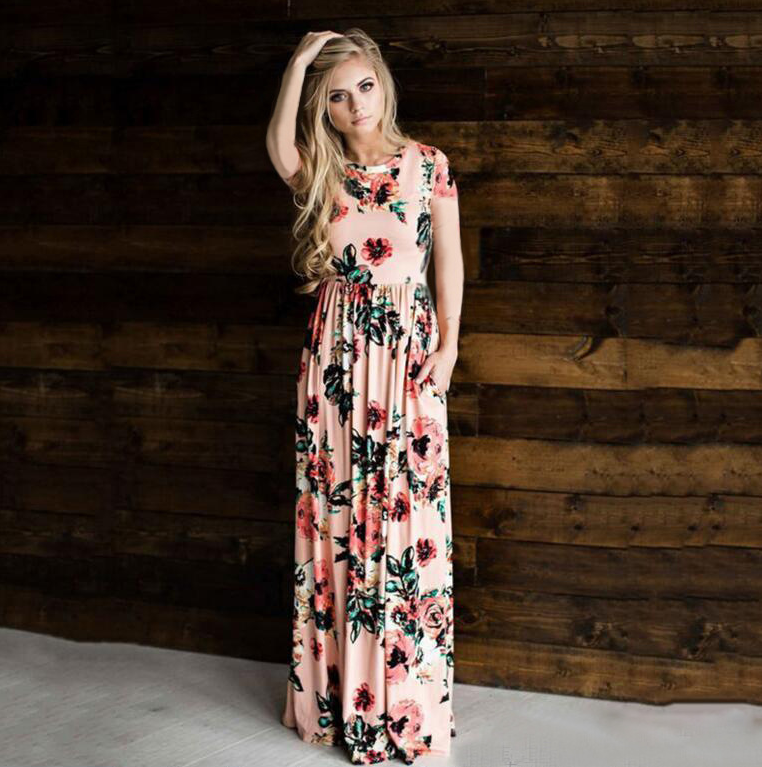 Flower Print Maxi Dress variant CJNSSYLY00207-Pink-XXL|CJNSSYLY00207-Pink-L|CJNSSYLY00207-Pink-XL|CJNSSYLY00207-Pink-3XL|CJNSSYLY00207-Pink-M|CJNSSYLY00207-Pink-S