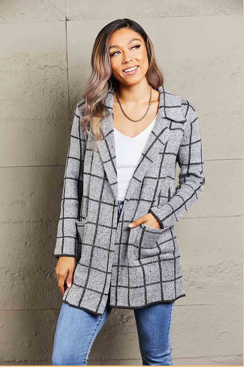 Printed Open Front Lapel Collar Cardigan Pockets (7)