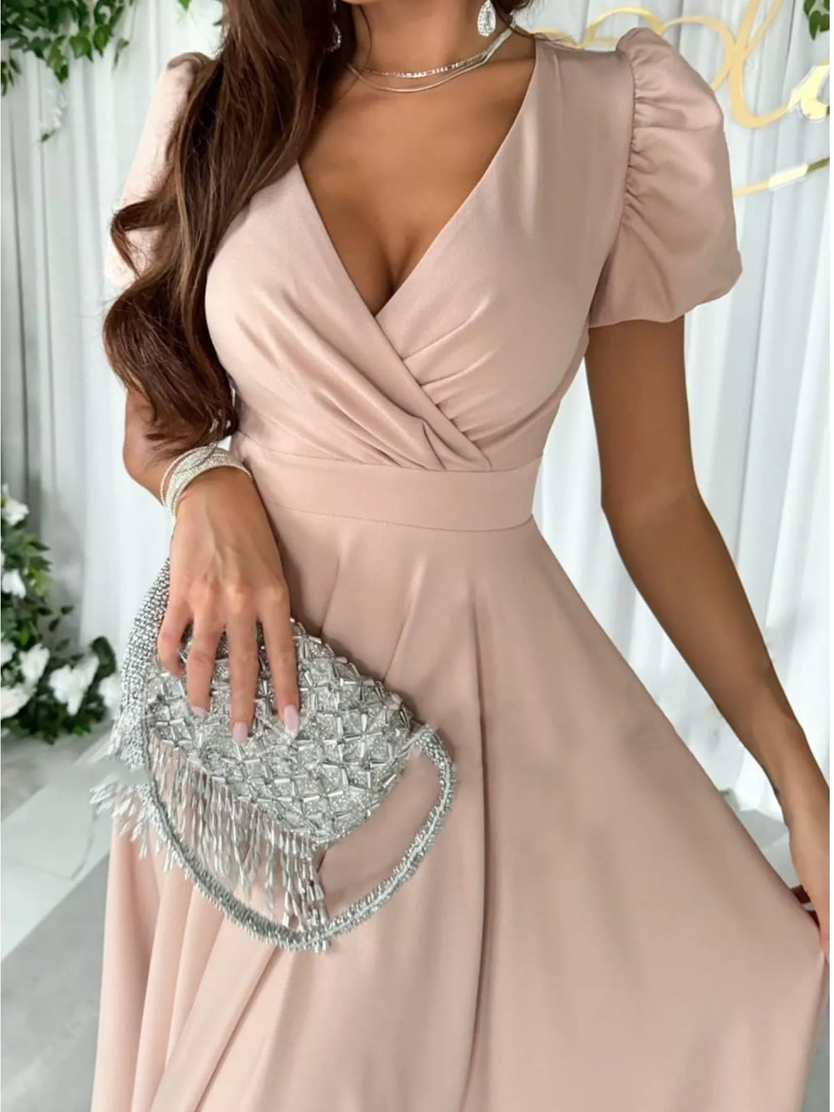 Surplice Puff Sleeve Midi Dress (9)