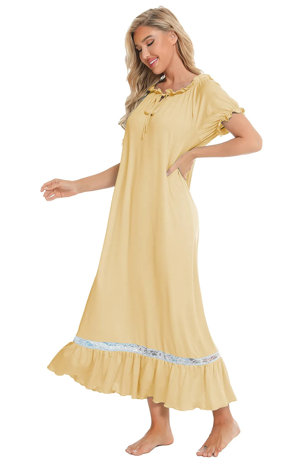 Lace Detail Short Sleeve Lounge Dress (23)