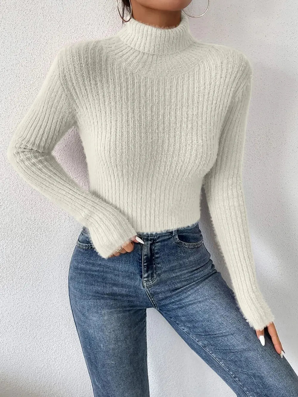 Ribbed Turtleneck Long Sleeve Sweater (9)