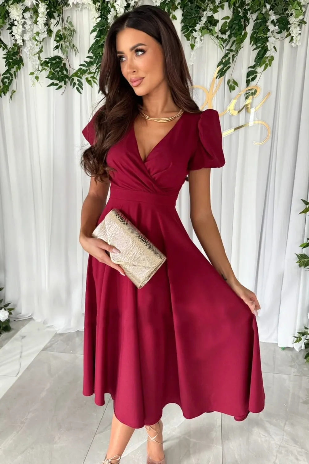 Surplice Puff Sleeve Midi Dress (7)