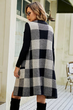 Plaid Open Front Sleeveless Cardigan Pockets (2)