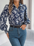 Printed Collared Neck Lantern Sleeve Shirt (14)