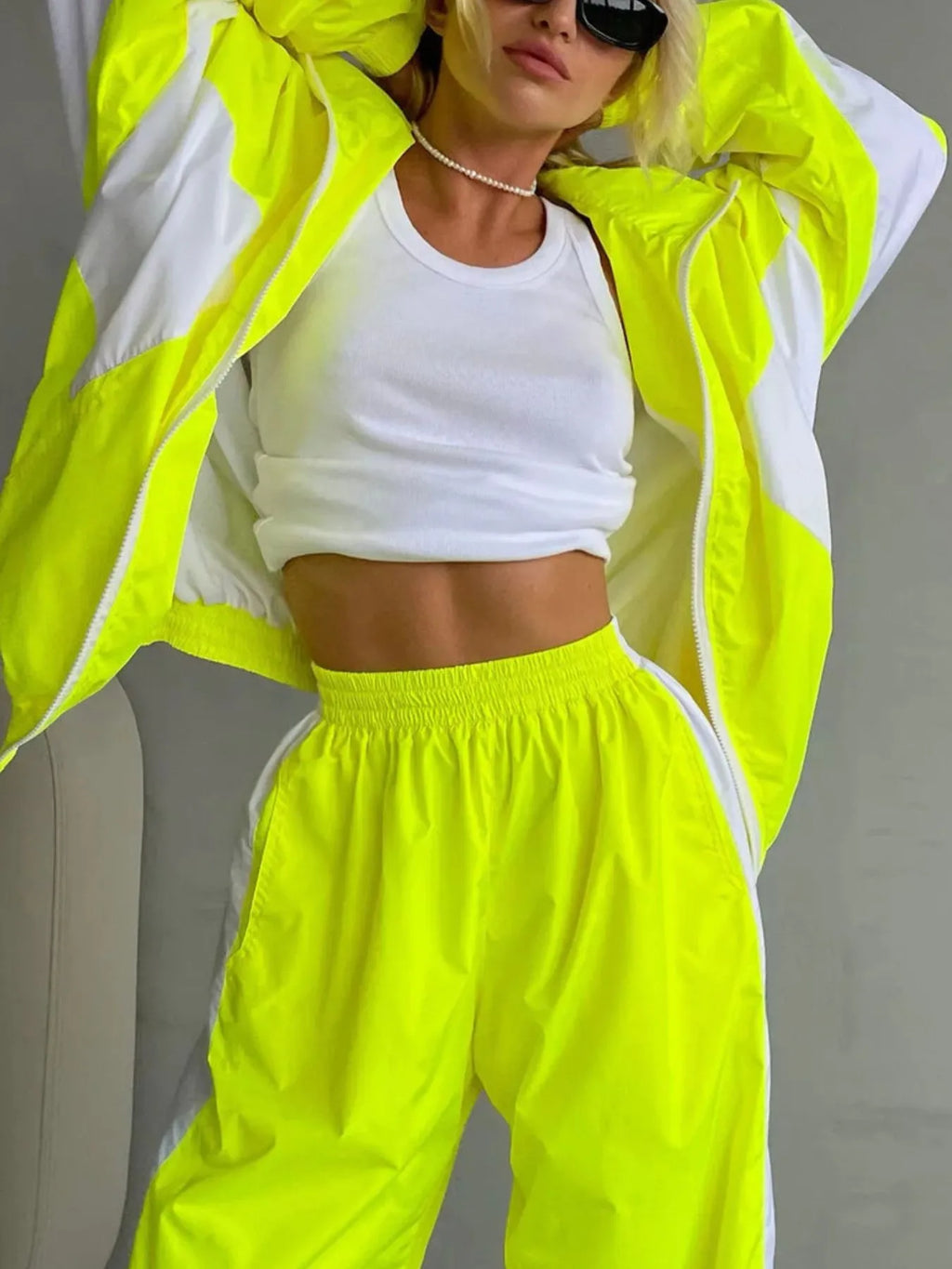 Zip Up Long Sleeve Top Pants Set (7)