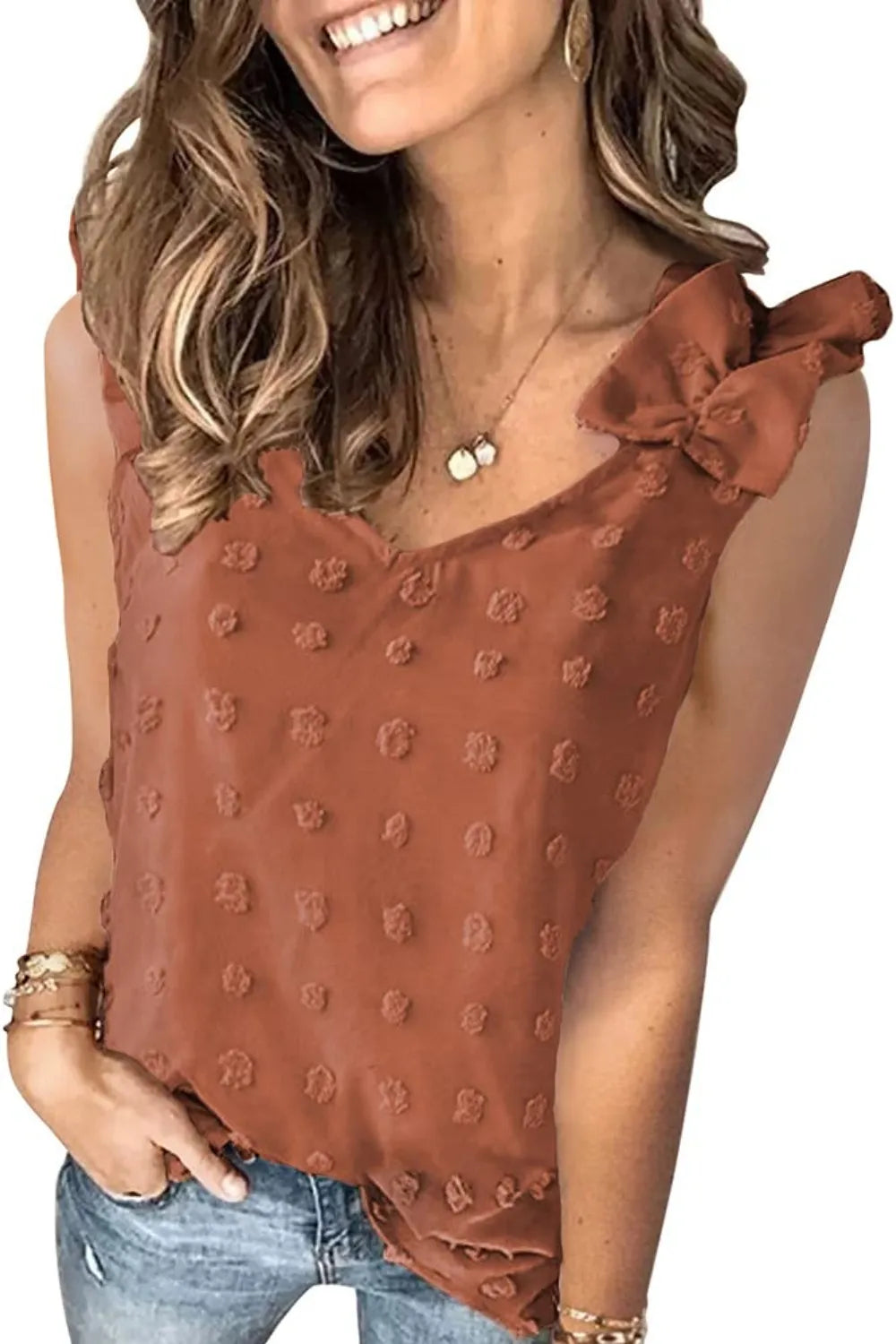 Full Size Swiss Dot V-neck Tank (17)