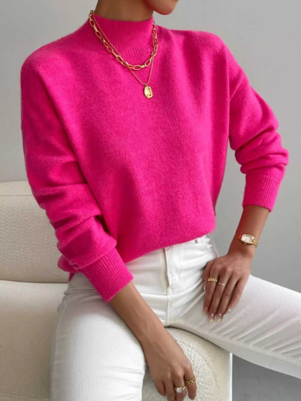 Mock Neck Dropped Shoulder Sweater (15)