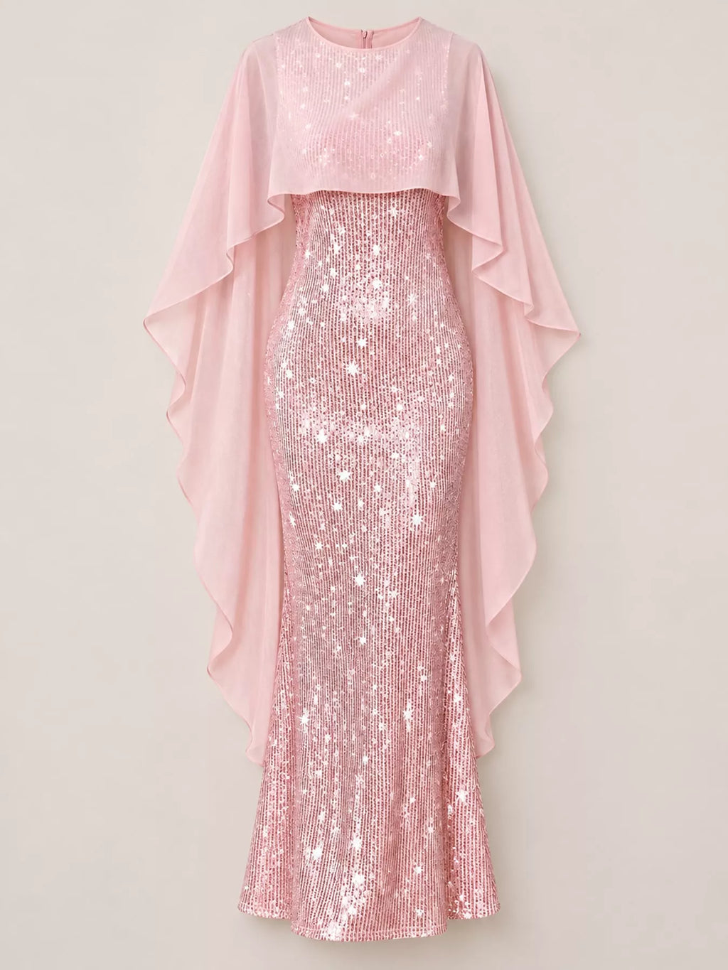 Sequin Cape Overlay Evening Dress (7)