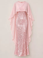 Sequin Cape Overlay Evening Dress (7)