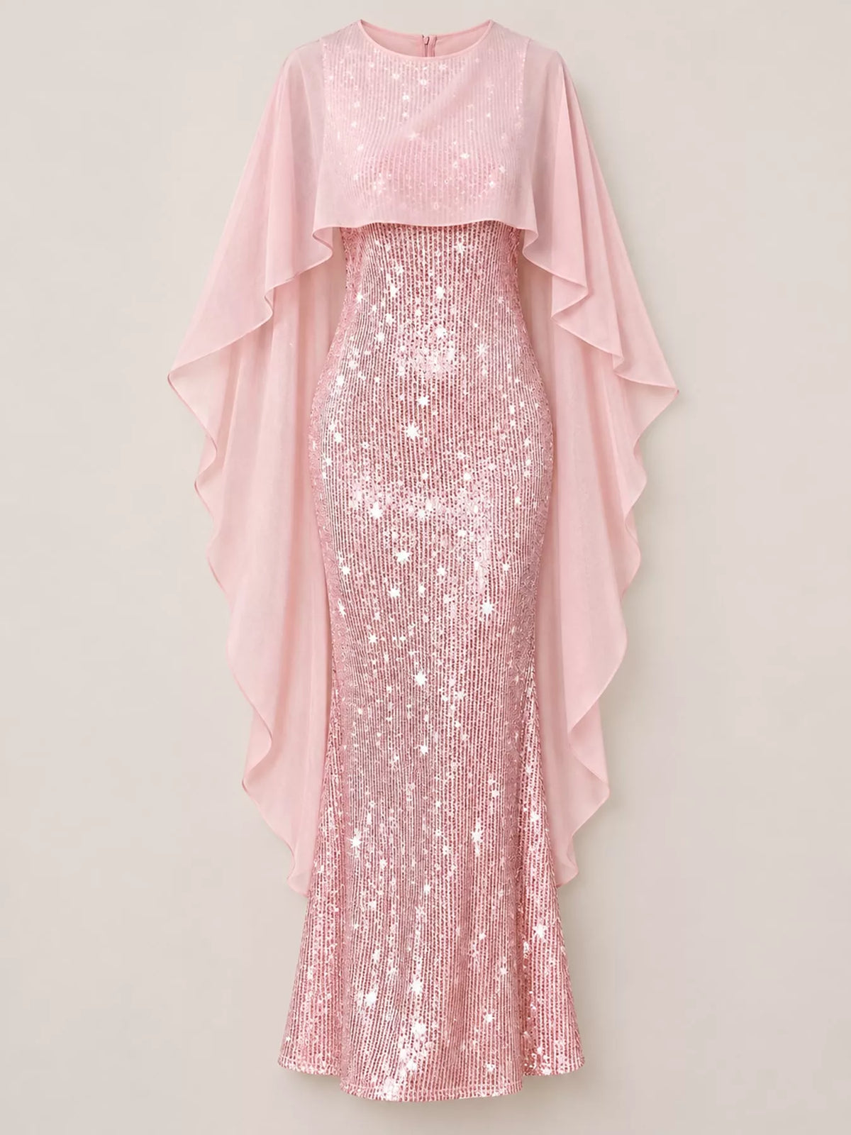 Sequin Cape Overlay Evening Dress (7)