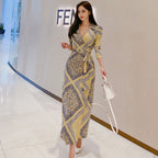 Blocked Gray Yellow Maxi Dress photo 3