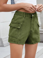 High Waist Cargo Denim Shorts (5)