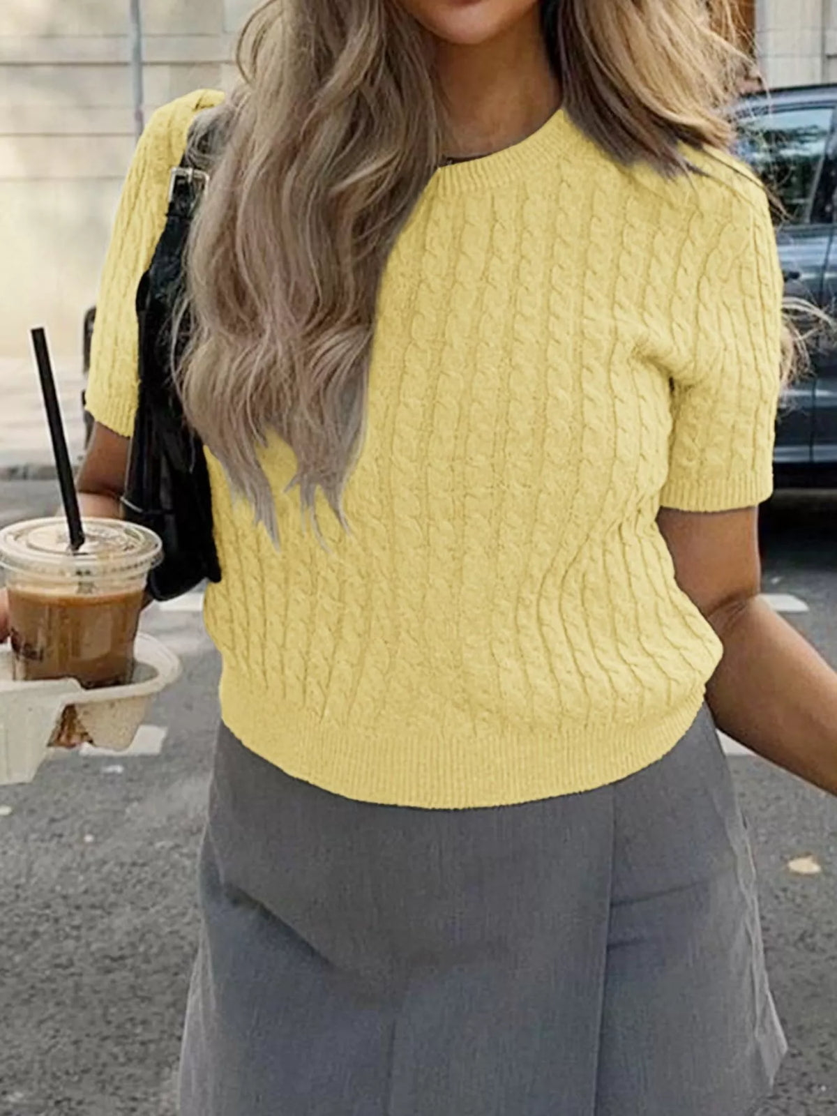 Cable-knit Short Sleeve Sweater (13)