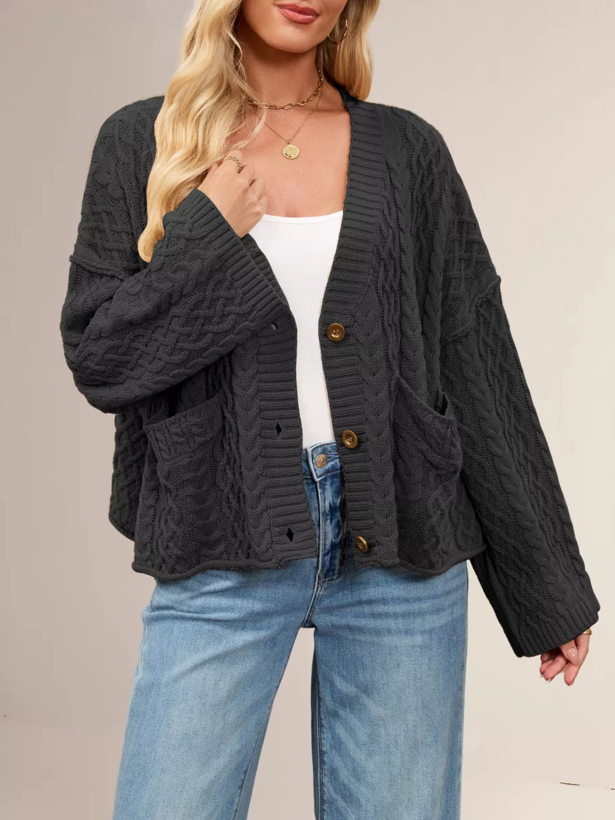 Cable Knit Button-down Cardigan (2)