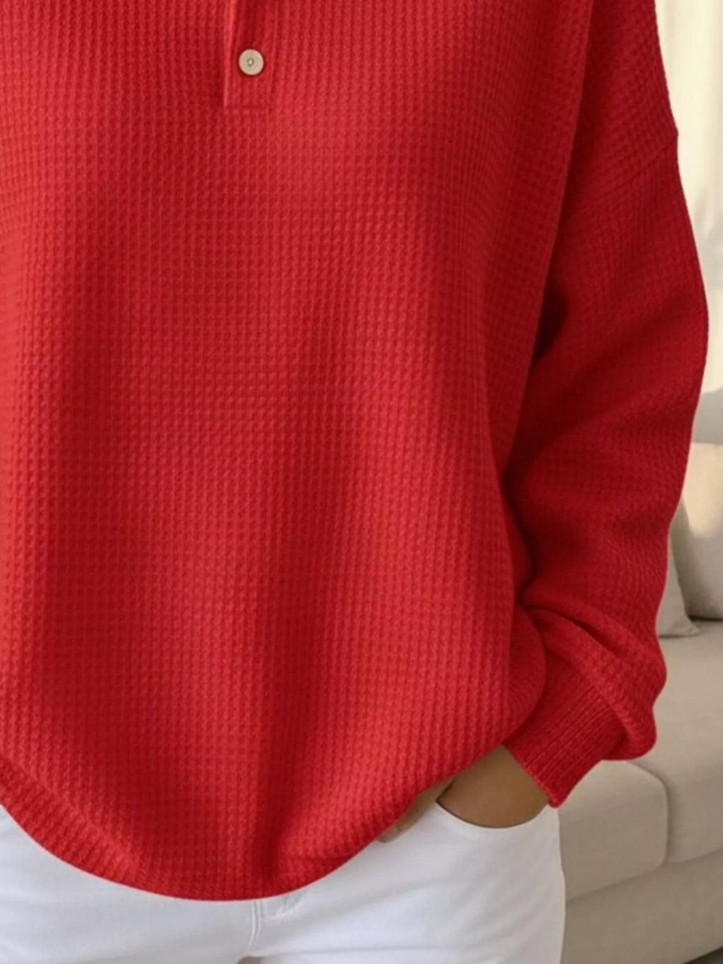Full Size Waffle Knit Button Detail Sweatshirt Plus (9)