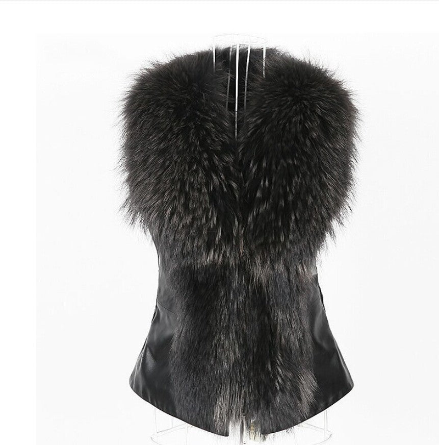 Faux Fur Vest Fur Coat Short Raccoon Collar photo 3