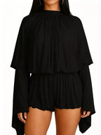 Pleated Long Sleeve Top Skirt Set (3)